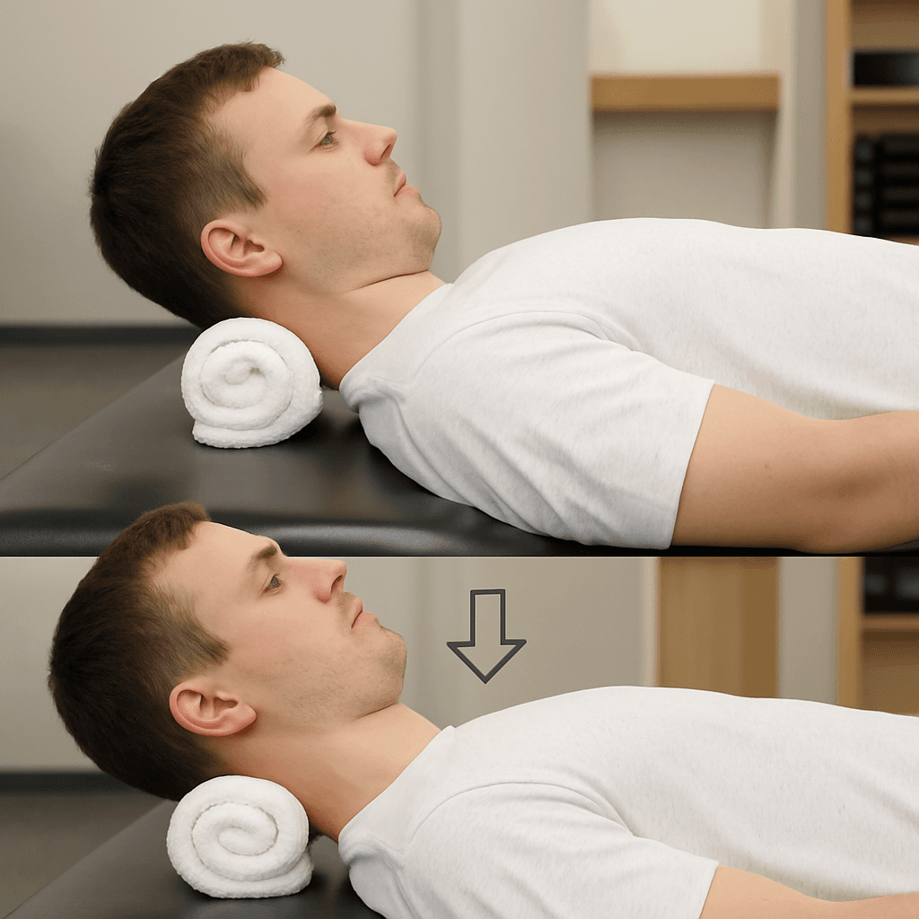 Cervical Chin Tuck And Retraction - Supine With Towel
